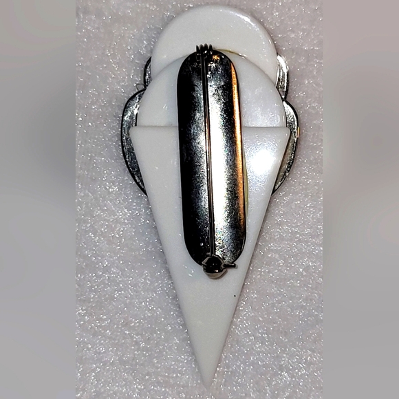 Vintage VTG Silvertone Circular Lucite Triangle Modernist Rhinestone Brooch /Pin - Picture 2 of 2